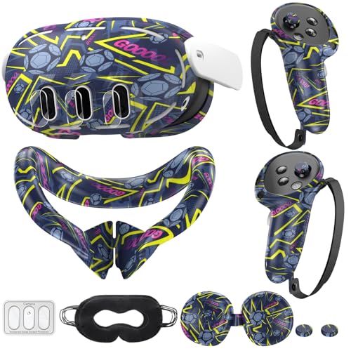 Silicone Cover Compatible with Meta/Oculus Quest 3 Accessories, VR Silicone Face Cover, VR Shell Cover,Touch Controller Grip Case,Camera Lens Protector Set (Colorful)