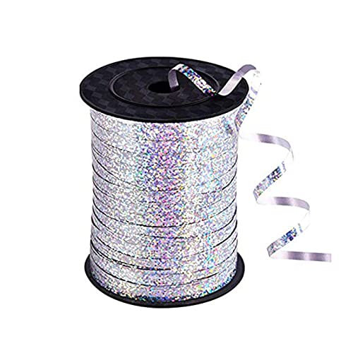 BEISHIDA 500 Yards Silver Ribbon Curling Crimped, Balloon String Shiny Metallic Roll for Gift Wrapping Ribbon for Birthday Party Festival Art Craft Decor Florist Flowers Decoration