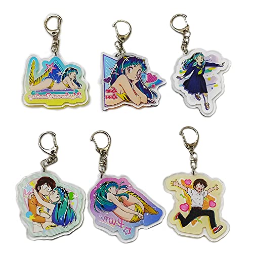 JCvCX 6Pcs Lum Keychain Keychains Ataru Moroboshi Acrylic Keychain Keyring Car Key Chain Key Ring Key Tag