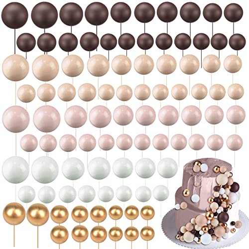 Tondiamo 108 Pcs Balls Cake Topper Balloons Cupcake Topper DIY Cake Insert Topper Foam Cake Balls Baking Decoration for Wedding Anniversary Birthday (Brown Series,Multi Sizes)