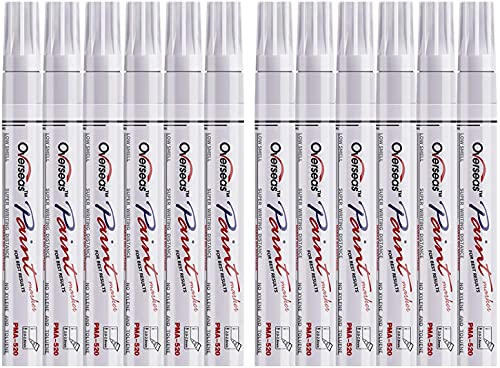 Lesun Overseas White Paint Pens Paint Markers, 12 Pack Waterproof Oil-Based Paint Pen Set Quick Dry and Permanent, Markers for Rock, Stone, Ceramic, Wood, Fabric, Plastic, Canvas, Glass, Mugs, Tires