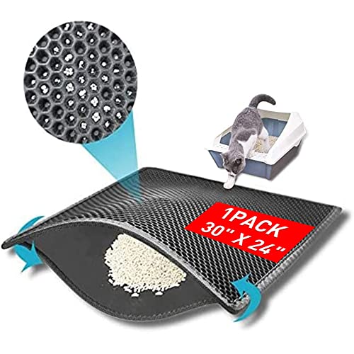 Kaxionage Cat Litter Mat, 24x30 Inch Litter Box Mat,Honeycomb Double Layer Trapping Litter Mat Design,Waterproof Urine Proof Kitty Litter Mat,Easy Clean Scatter Control (Grey, 24x30 Inch (Pack of 1))