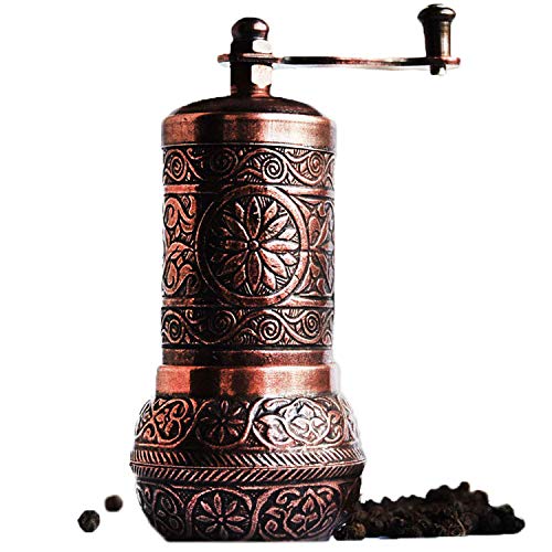 Bazaar Anatolia Turkish Pepper Mill Grinder Refillable Spice 4.2' Manual Crank Handle (Antique Copper)