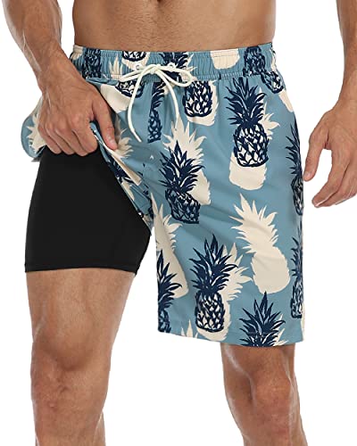 Nonwe Men's Board Shorts Swimwear Water Sports Drawstring Contrast Color Swim Trunks Men Apricot&Blue 36