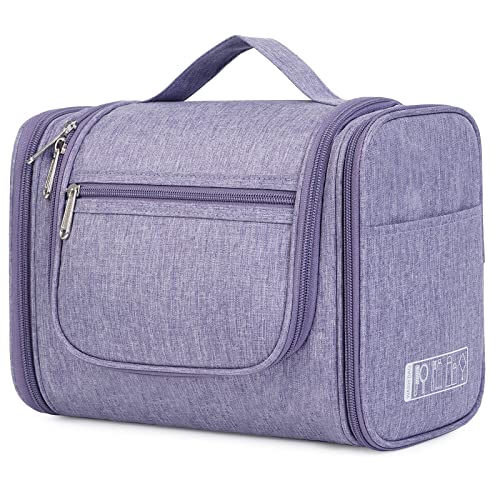 WANDF Large Hanging Toiletry Bag Travel Cosmetic Makeup Organizer Water-Resistant Shower Bathroom Bag for Women and Men (Light Purple)