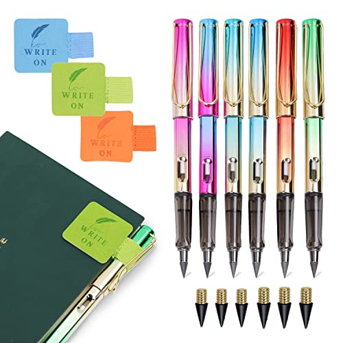 Infinity Pencil Set 6 Forever Pencil w/Eraser, Replaceable Nibs & 3 Pencil Holder, Black Everlasting Inkless Pen Technology, Replaces 100 Wooden Pencils Never Sharpen Pencil Classroom Essentials
