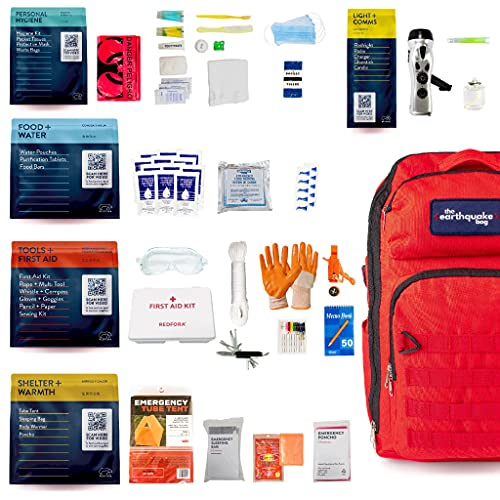 Complete Earthquake Bag - Emergency Kit for Earthquakes, Hurricanes, Wildfires and Other Disasters - Built for 1 Person for a 3 Day Period