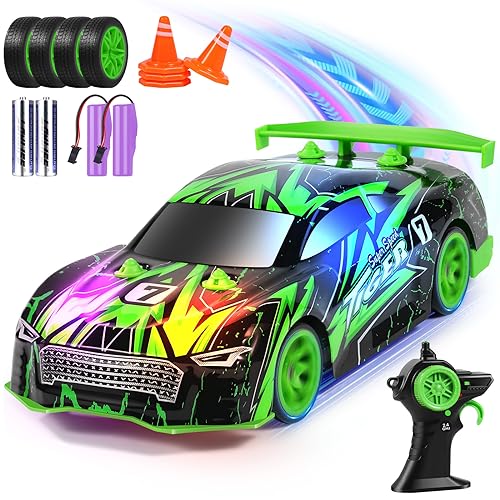 BIFYTON Remote Control Car, RC Drift Stunt Car with LED Lights Glow,14KM/H High-Speed, Rc Car with 2 Rechargeable Batteries, Toy Cars for Boys 4-7, 8-12, Remote Cars for Kids