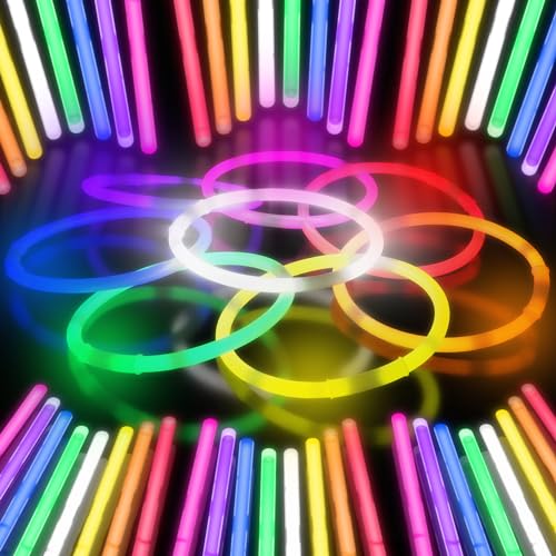 100 Glow Sticks Party Supplies - Glow in the Dark Sticks in Bulk, Light Up Glow Party Favors and Decorations. Glow Bracelets and Necklaces