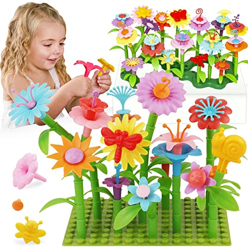 IQKidz 3-6 Years Old Toddler Toys - Flower Garden Building Toy and Insect Pegs, Great Gifts for Preschool-Kindergarten Age Girls and Educational Activity, STEM, Stacking, Pretend Play Set (153pcs)
