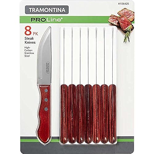 Tramontina Porterhouse Steak Knife Set - 8-Piece Stainless Steel Serrated Blades with Riveted Polywood Handles, 80009/576DS