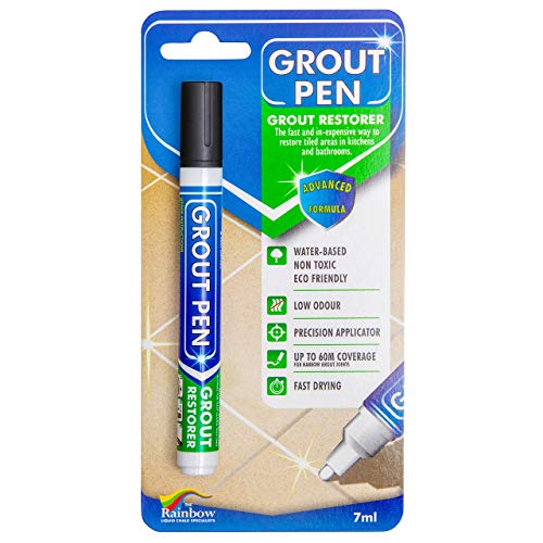Grout Pen Black Tile Paint Marker: Waterproof Grout Paint, Tile Grout Colorant and Sealer Pen - Black, Narrow 5mm Tip (7mL)