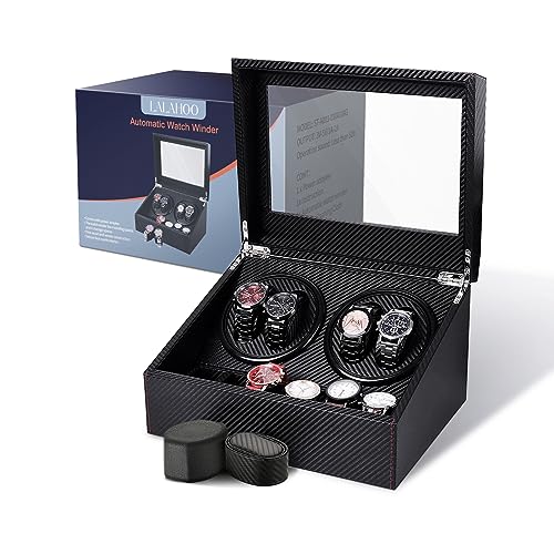 LALAHOO Watch Winder for Automatic Watches, 4 Automatic Watches with 6 Watches Storages, Carbon Fiber Styling Automatic Watch Winder
