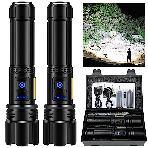 Kicoeoy Rechargeable Flashlights High Lumens, Led Flashlight 290000 Lumens Bright Flash Light with 7 Modes, Flashlights for Camping, Emergencies, IPX7 Waterproof (2 Pack)