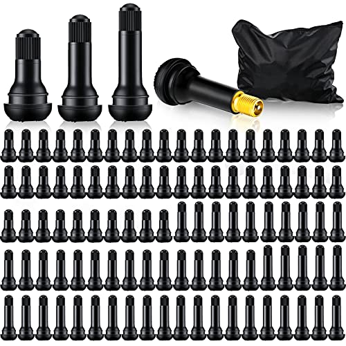 Frienda 100 Pcs Tire Valve Stems TR412 TR413 TR414 Rubber Black Rubber Snap-in Valve Stems Standard Length Replacement Tire Valve Stems for Car Tubeless Rim Holes Replacement