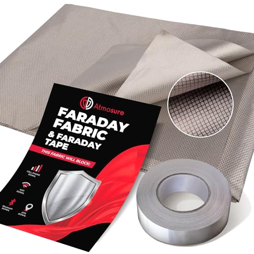 ATMOSURE Faraday Fabric (44'L x 36'W) + Faraday Tape (51'L x 1'W) — 5G & EMP Shield for Home — DIY Military Grade Faraday Cage for EMP Protection & EMF Protection