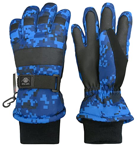 N'Ice Caps Kids Waterproof Thinsulate Warm Winter Gloves (Blue Digital Camo, 7-8 Years)