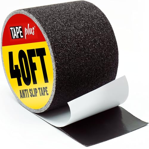 TapePlus - Anti Slip Tape for Stairs (Black 4' x 40 Feet Wide Tread) Waterproof Grip Tape for Outdoor/Indoor, Perfect 80 Grit Traction Non Slip Grip Tape for Stairs, Steps or Ramps