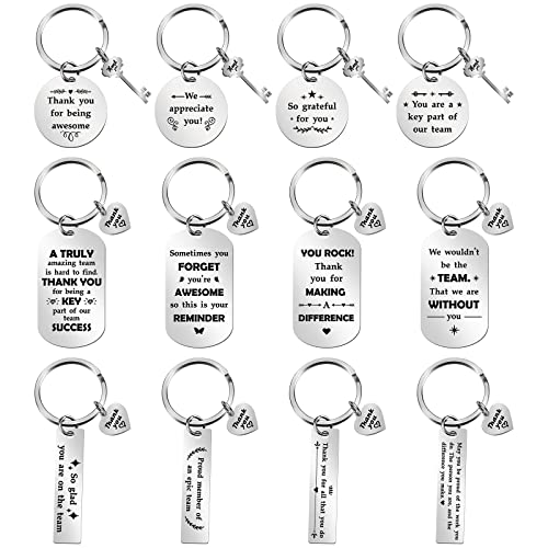 Kathfly 12 Pcs Office Appreciation Gifts Motivational Coworker Thank You Keychains for Employees Coworkers Social Worker (Silver)