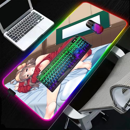 Mouse Pad RGB Anime Girl Sexy Butt Laptop Mouse Pad Gamer Lock Desktop Pad PC Gaming Accessories LED Backlight XXL Pad Sexy Butt Breasts Chest (C,24x12 inch)