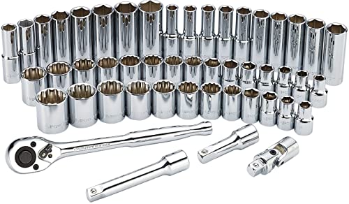 Evercraft Socket Set 49 pc SAE & Metric, Standard & Deep SAE Socket Set, SIlver