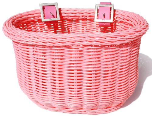 Colorbasket Front Handle Bar Kids Bike Basket, Water Resistant, Leather Straps, Pink
