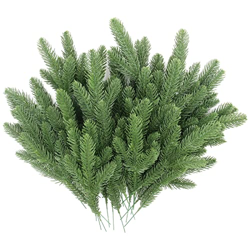 Hananona 100 Pcs Artificial Pine Branches Green Plants Pine Needles DIY Accessories for Garland Wreath Christmas and Home Garden Decor (100, Green)