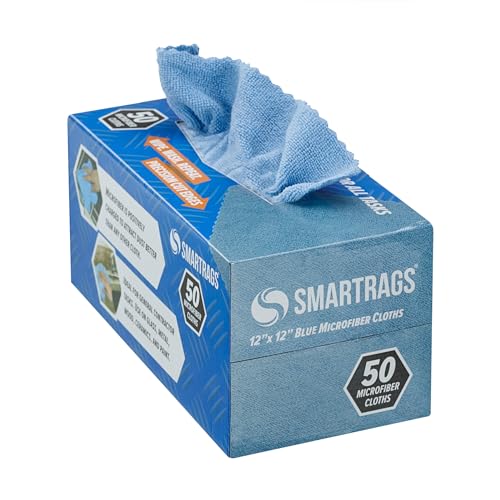 Arkwright Smart Rags in Box - (Pack of 50) 180 GSM Lint Free Cloths, Reusable Microfiber Rags for Cleaning, Dusting at Home, Office, Auto Shops, 12 x 12 in, Blue