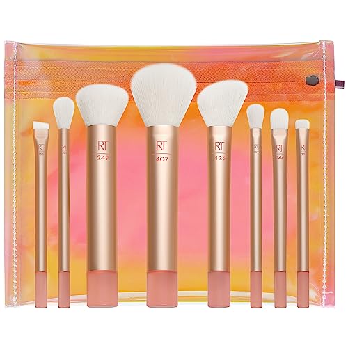 Real Techniques The Wanderer Makeup Brush Kit, Premium and Professional Brush Set, Soft Bristles, For Foundation, Powder, Eyeshadow, Blush, Bronzer, & Concealer, 9 Piece Set