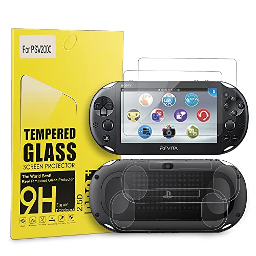 Xahpower PS Vita 2000 Screen Protector, 9H Tempered Glass Front Screen Protector and HD Clear PET Back Screen Protective Film for Sony PlayStation Vita 2000