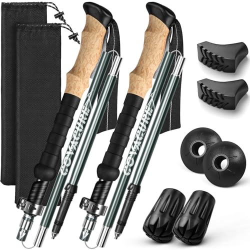 COVACURE Trekking Poles - Collapsible Walking Sticks for Hiking, Lightweight & Foldable Hiking Sticks for Travel, Essential Trekking Gear for Men and Women in Snow or on Trails