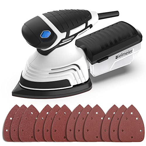 Bielmeier Electric Detail Sander with 12-Piece Sandpaper(60 Grit×3,80 Grit ×3,100 Grit×3,120 Grit × 3) with Efficient Dust Collection System Multi-Function,14,000 OPM Electric Sanders for Wood