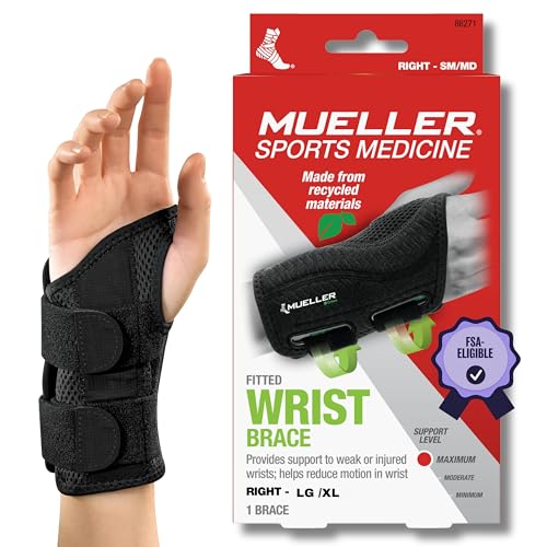 MUELLER Sports Medicine Green Fitted Wrist Brace for Men and Women, Support and Compression for Carpal Tunnel Syndrome, Tendinitis, and Arthritis, Right Hand, Black, Large/X-Large