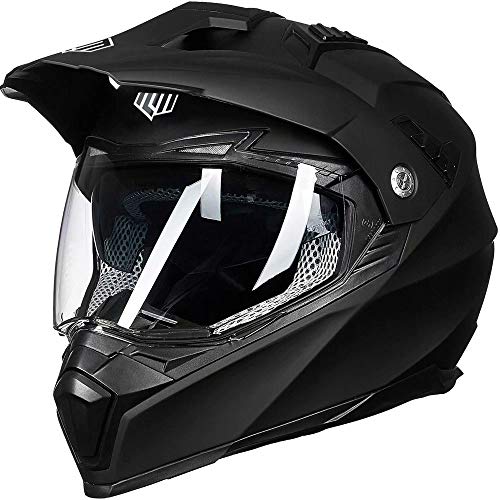 ILM Off Road Motorcycle Dual Sport Helmet Full Face Sun Visor Dirt Bike ATV Motocross Casco DOT Certified Model 606V(Matte Black, XL)