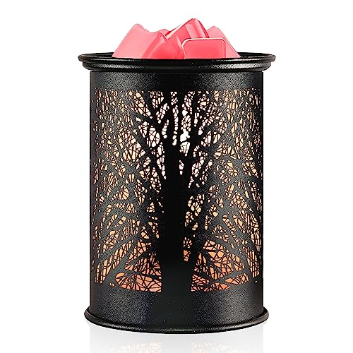 YUWENUS Electric Wax Melt Warmer Metal Wax Warmer for Scented Wax Fragrance Candle Oil Burner with 2 Light Bulbs Home Office Bedroom (Black)
