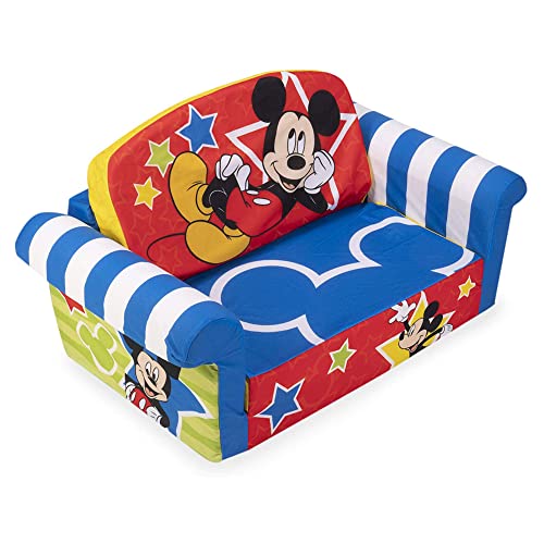 Marshmallow Furniture, Children's 2-in-1 Flip Open Foam Compressed Sofa, Disney’s Mickey Mouse