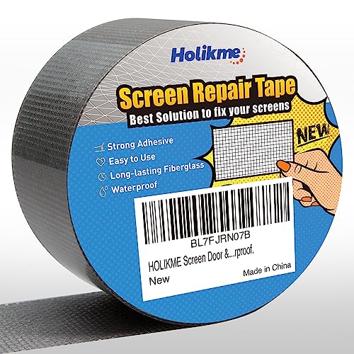 Holikme Window Screen Repair Kit（2'W×80'L）, Door Window Fly Lanai Screen Repair Patch Tape Strong Adhesive Long Lasting Fiberglass Covering Wire Mesh Repair Tape Seal for Repair Holes Tears, Grey
