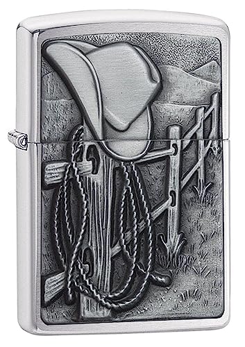 Zippo Resting Cowboy Brushed Chrome Pocket Lighter