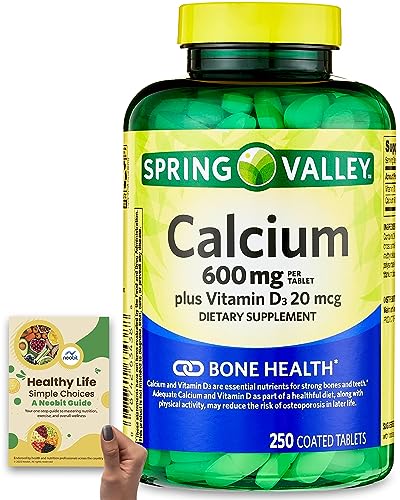 Spring Valley Calcium Plus 600 mg, Bone Health, Vitamin D3, 250 Tablets, Bundle with 'Healthy Life, Simple Choices: Guide' (2 Items)