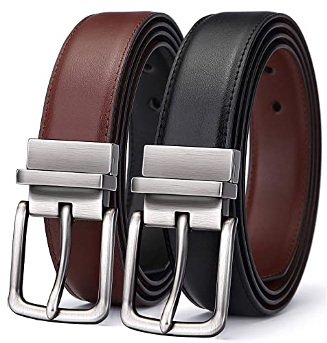 BULLIANT Men's Belt,Reversible Belt 1.25' For Gift Mens Casual Golf Dress pants shirts,One Reverse For 2 Sides(Black/Light Brown,38'-40' Waist Adjustable)