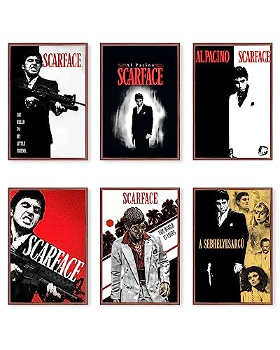 Scarface Poster Tony Montana Classic Movie Posters for Room Aesthetic Print Set of 6 Wall Art for Living Room Bedroom Decor 8 in x12 in Unframed