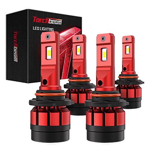 Torchbeam 9005/HB3 9006/HB4 Bulbs Combo, 36000 Lumens 600% Brightness High and Low Beam Fog Light Bulbs Kit with Fan, 120W 6500K Cool White Halogen Replacement Plug and Play, Pack of 4