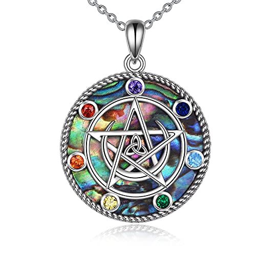 LUHE Pentagram Pentacle Necklace Christmas Gifts for Women Her Sterling Silver Chakra Moon Pentagram Pendant necklace Celtics Pagan Wiccan Magic Amulet Jewelry for Teen Girls