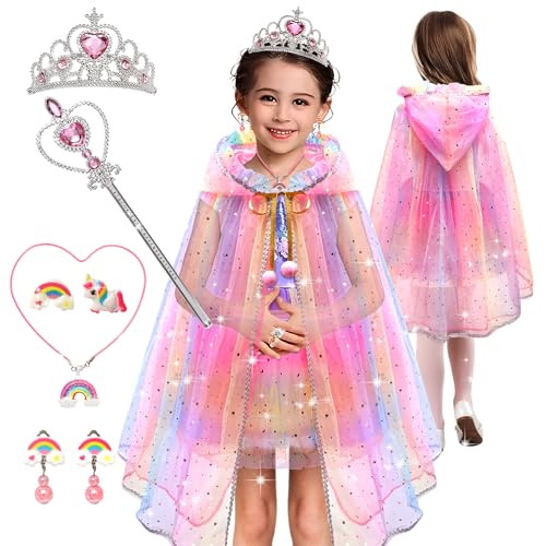 Princess Dress Up for Girls 4-6,Princess Dresses for Girls Toys for 3 4 5 6 7 8 Year Old Girls Gifts,Kids Toys for Girls Age 6-8 Toddler Cape Set Easter Halloween Costumes Party Christmas Birthday