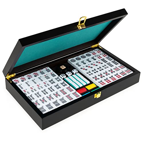 Spin Master Games Legacy Deluxe Mah Jong Classic Game with Two-Toned Tiles and Lined Wood Storage Case, Family Game for 4 Players Ages 8 and Up