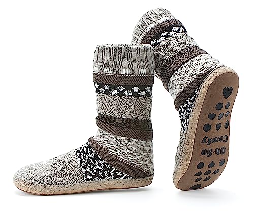 cosyone1997 Women's Knit Slipper Socks Soft Gripper Soles, Warm Fuzzy House Boots Indoor, Winter Fluffy Bedroom Slip On Shoes, Cozy Gifts for Christmas Unique, Adult Size 6-8