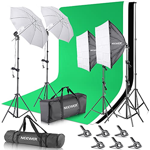 NEEWER 2.6m x 3m / 8.5ft x 10ft Background Support System and 800W 5500K Umbrellas Softbox Continuous Lighting Kit for Photo Studio Product,Portrait and Video Shoot Photography