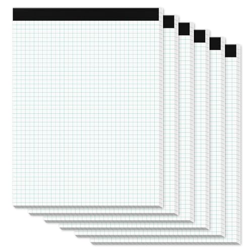 Zaviko Graph Paper Pads 8.5 x 11, 6 Pack, 4x4 Blue Quad Grid Paper Pad, White Quadrille Pad 8-1/2' x 11', Easy Tears Off, Grid Notebook 8.5 x 11, White 70 GSM Graft Paper, 30 Sheets/Pad