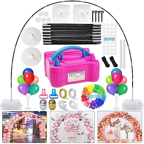 Balloon Arch Kit and Balloon Pump Electric, 10ft Wide Adjustable Balloon Arch Stand With 100Balloons 2Balloon Stands For Wedding Anniversary Birthday Baby Shower Party Decoration Graduation Ceremony