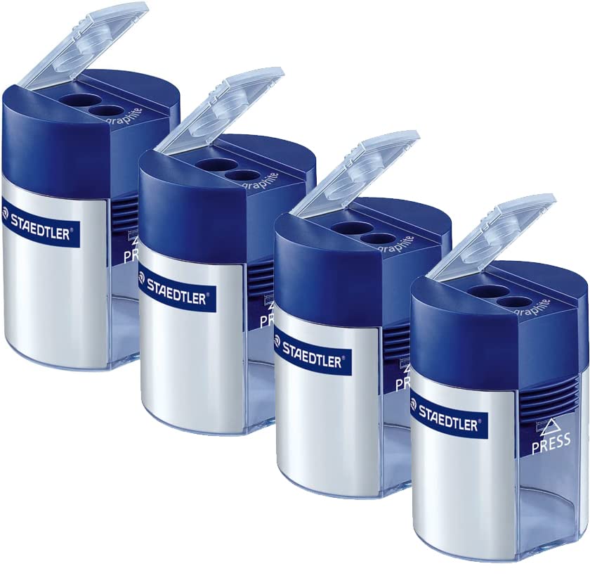 Staedtler Manual Blue [Pack of 4 ] Handheld Pencil Sharpeners for School, Office, Colored Pencils